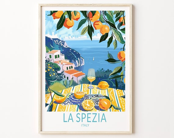 La Spezia Travel Poster Italy La Spezia Wall Art Decor Italy Coast Print La Spezia Lemon Print Personalised Gifts Home Decor