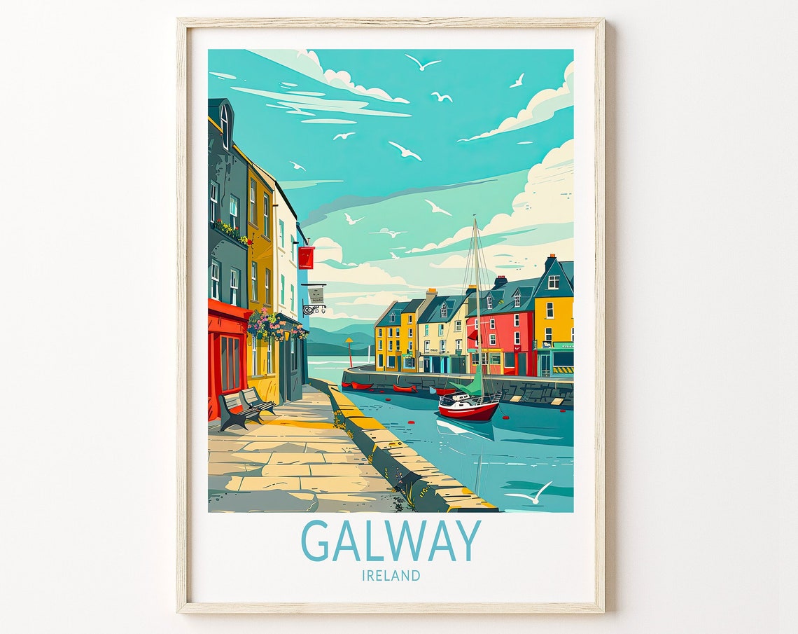 Galway Travel Poster Ireland City Wall Art Galway Ireland Coast Print Custom Travel Poster Birthday Gifts Home Decor