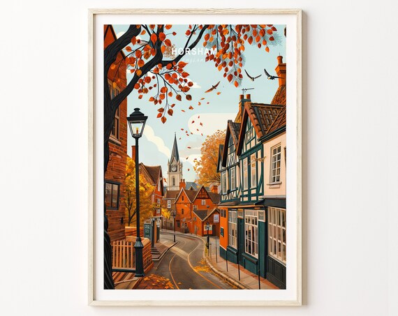 Horsham England Autumn Travel Poster, Custom Print