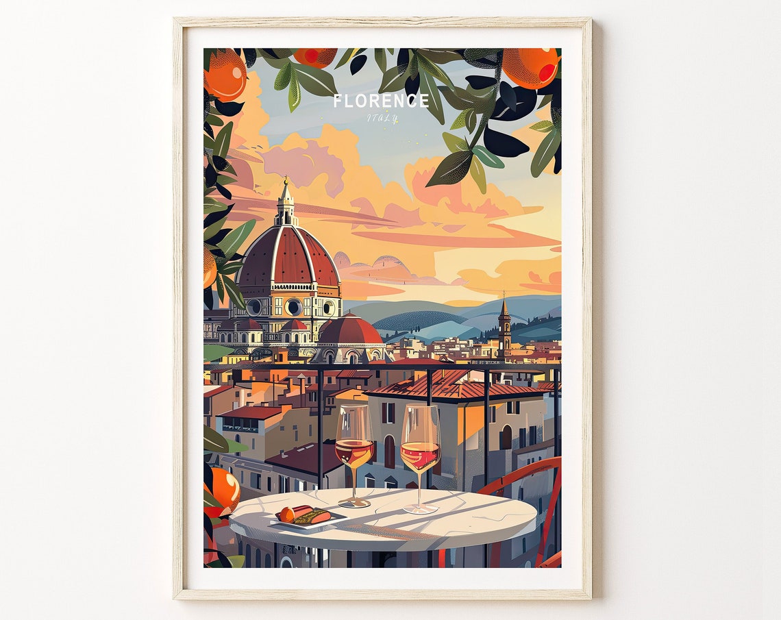 Florence Italy City Print Florence Italy Sunset Poster Italy Wall Art Decor Italy Spritz Poster Honeymoon Gifts Travel Poster