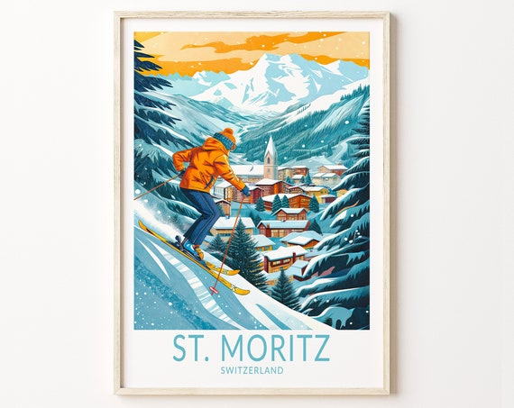 St. Moritz Switzerland Print Switzerland City Wall Decor St. Moritz Ski Resort Poster Travel Poster Birthday Present