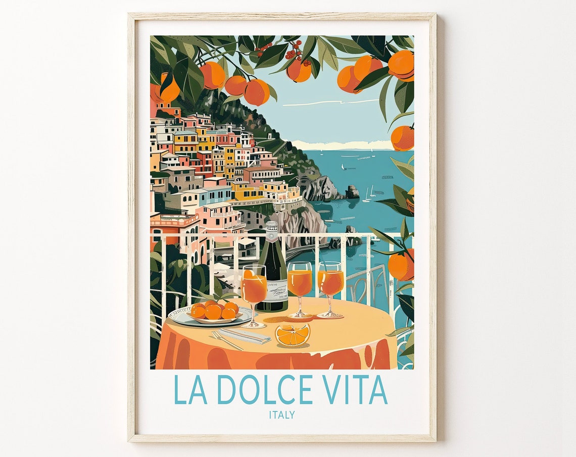 La Dolce Vita Italy Travel Print Italy Travel Wall Art Decor La Dolce Vita Orange Print Italy Travel Gifts Coast Poster Print
