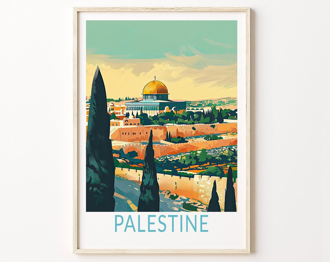 Palestine Golden Dome Old City Skyline Vintage Travel Poster