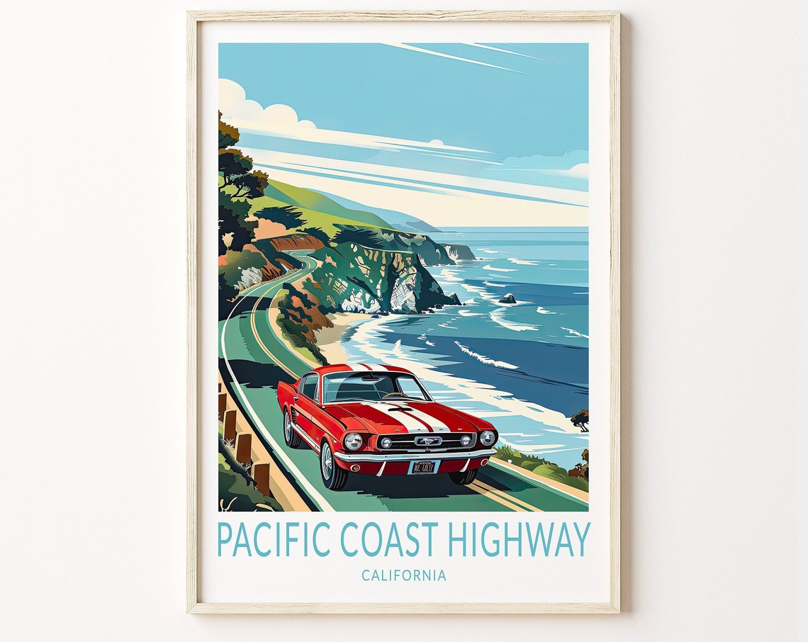 Pacific Coast Highway Poster California Coastal Wall Art Los Angeles Print Malibu California Travel Poster Birthday Gifts