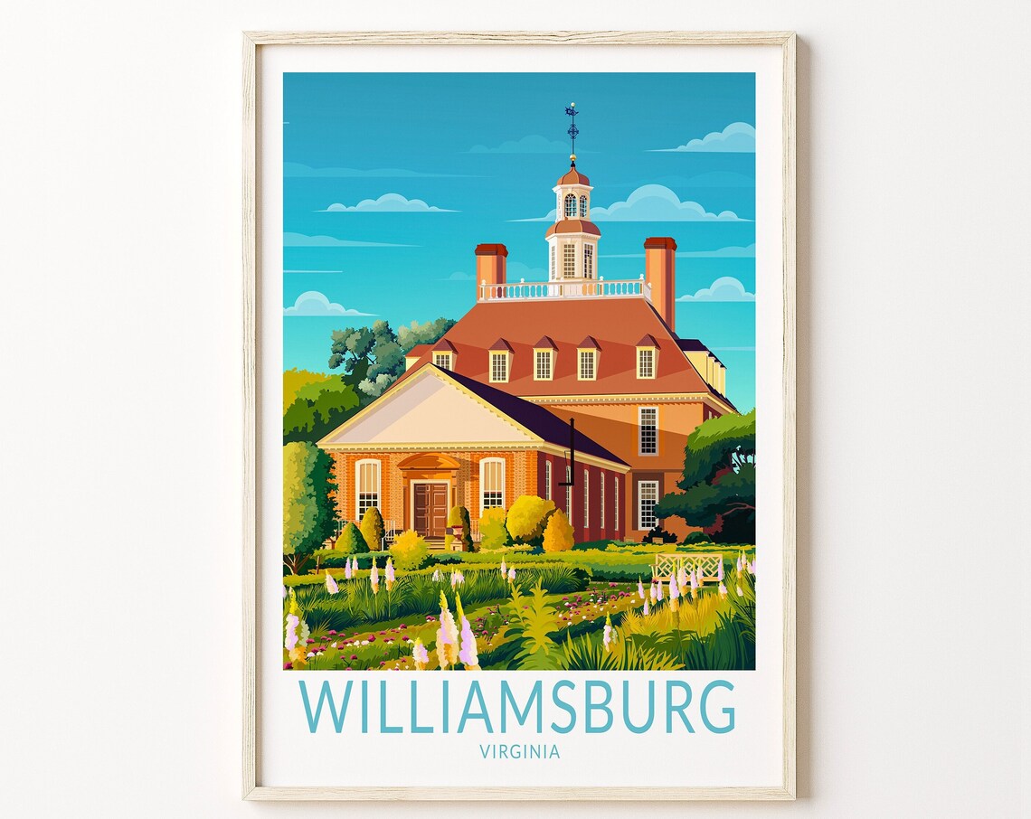 Williamsburg Vintage Travel Poster, Virginia City Print