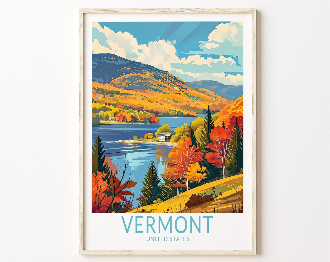 Vermont Usa Travel Poster, Custom Travel Postcard