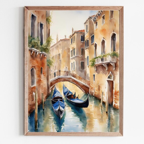 Venice Canal Gondolas Watercolor Bridge Italian Painting Poster