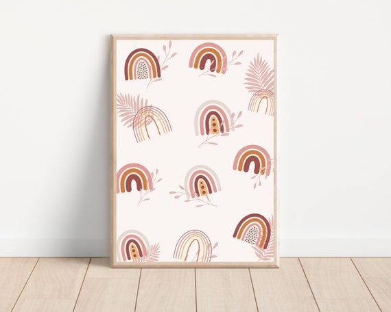 Boho Pastel Pink Rainbows Art Print, Nursery Decor