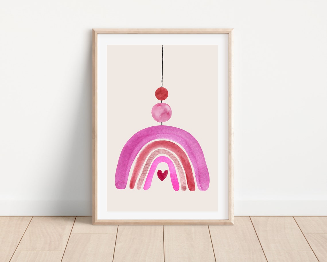 Boho Pink Rainbow Nursery Art Print For Girl Room