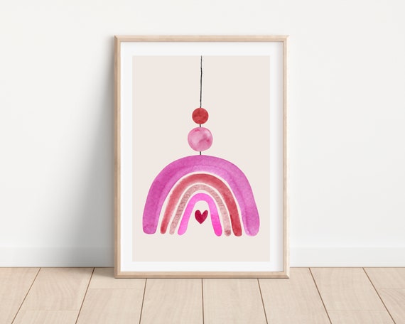 Boho Pink Rainbow Nursery Art Print For Girl Room