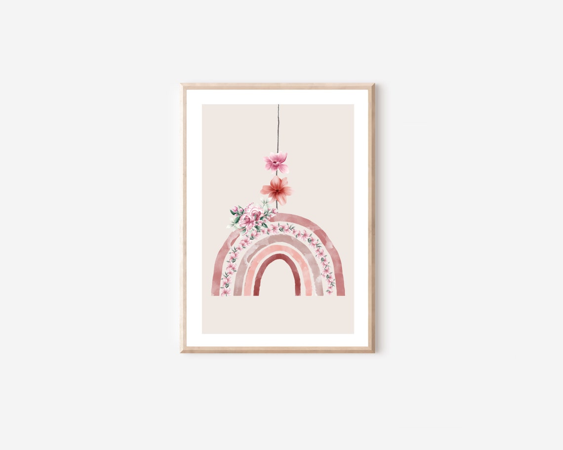 Boho Rainbow With Flowers, Nordic Nursery Art Print - Image 4