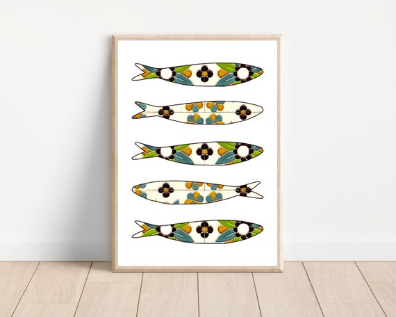 Portuguese Sardine Wall Art Print, Lisbon Travel Poster