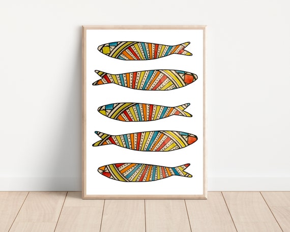 Portuguese Sardine Tile Art Print, Boho Lisbon