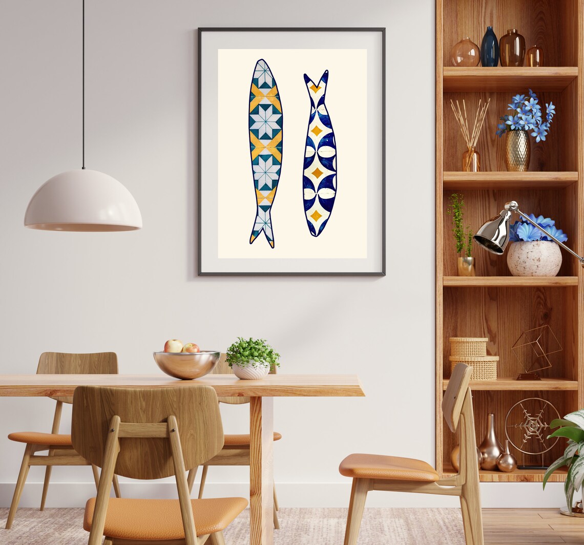 Portuguese Sardines, Boho Kitchen Decor Art Print - Image 3