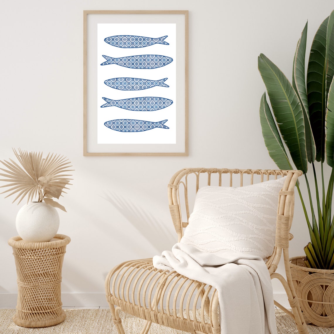 Boho Blue Azulejo Sardine Tile Art Print, Portugal - Image 2