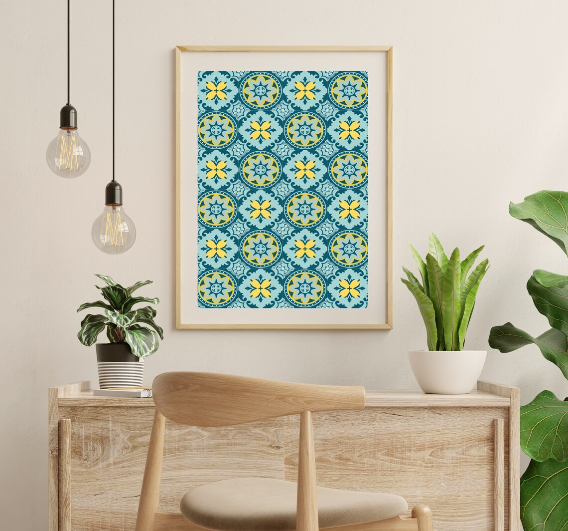 Green Tile Print, Mediterranean Boho Kitchen Art Print - Image 2