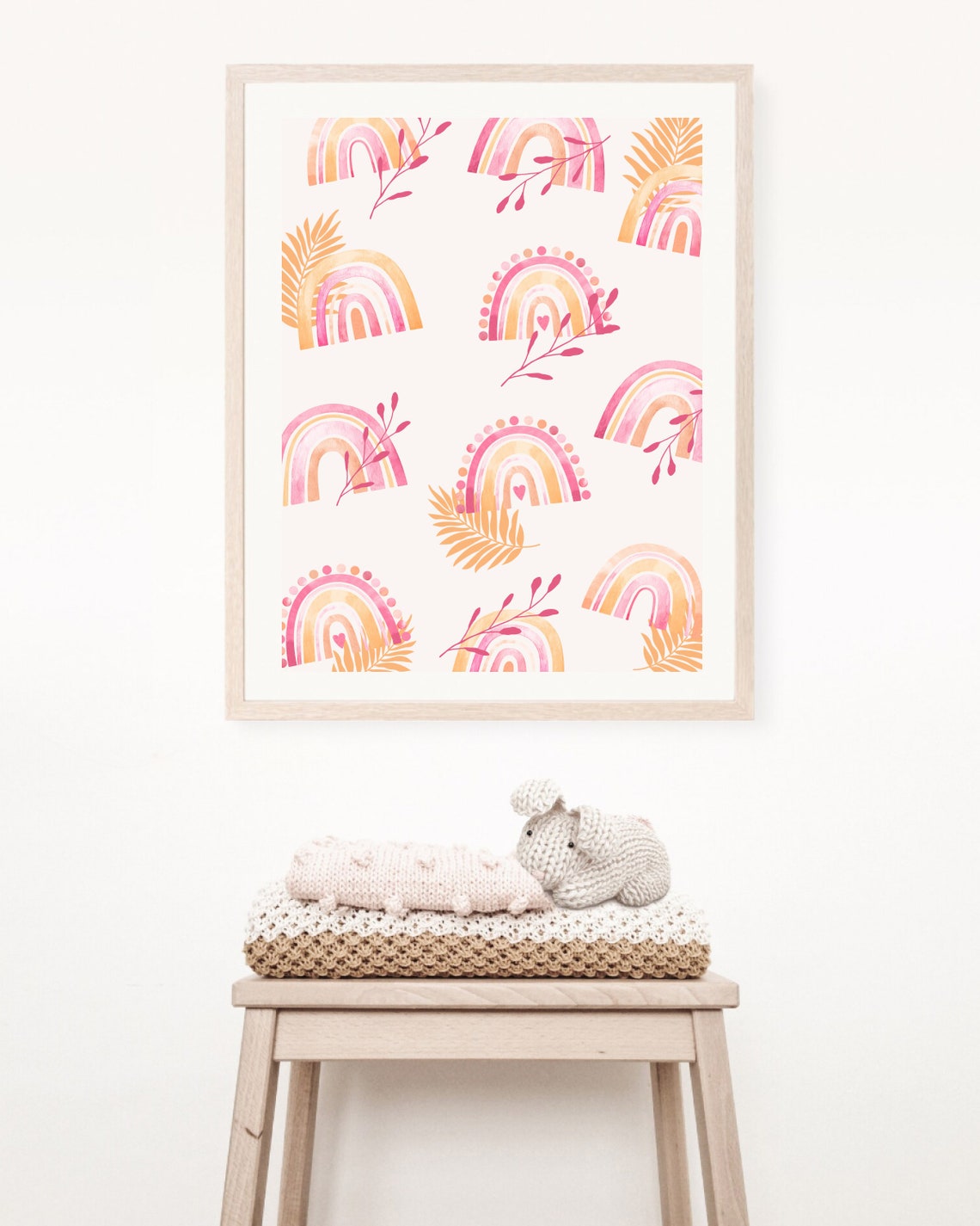 Boho Watercolor Pink Floral Rainbow Art Print - Image 2