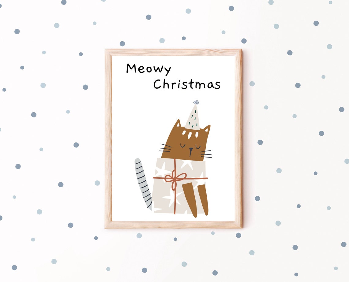 Meowy Christmas Cat Poster, Holiday Kid Room Decor - Image 3