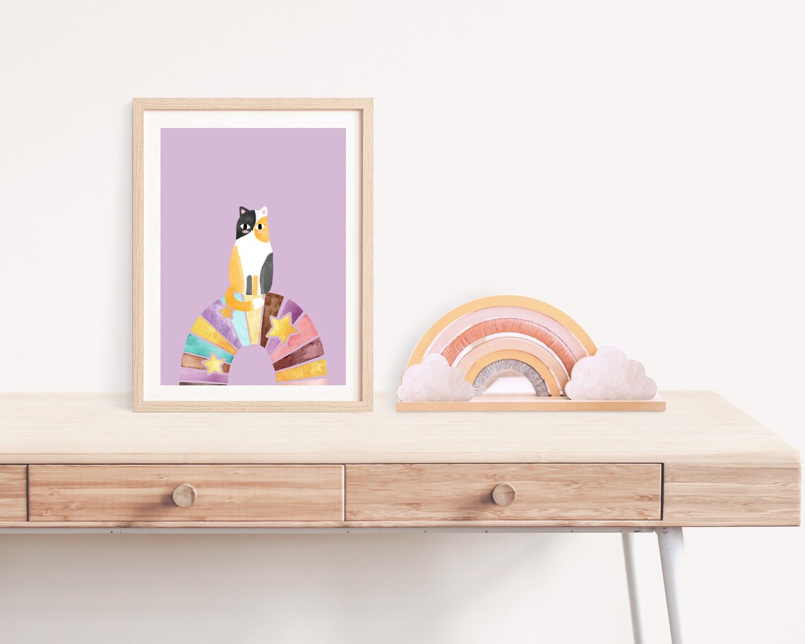 Rainbow Cat Nursery Art Print for Girls Kids Room - Image 4