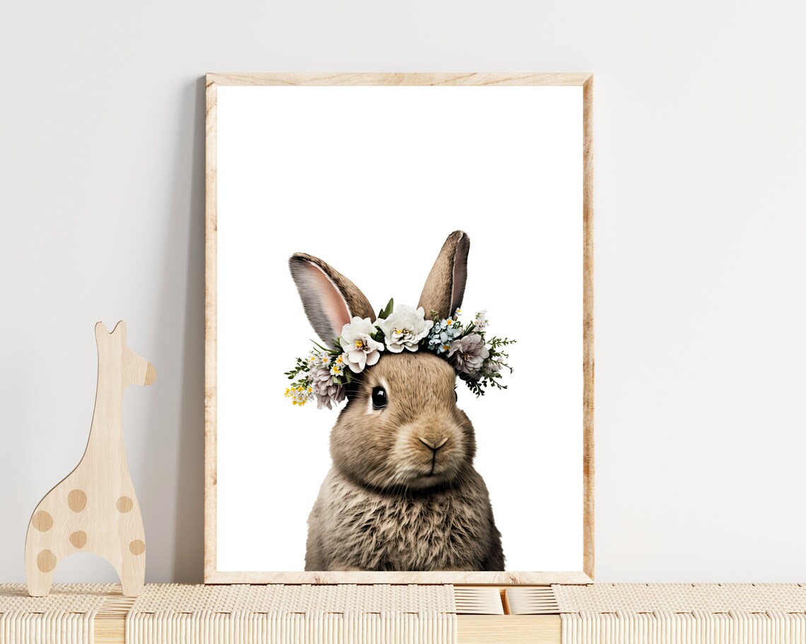 Bunny Rabbit with Flower Crown Realistic Photo Nursery Print - Image 4