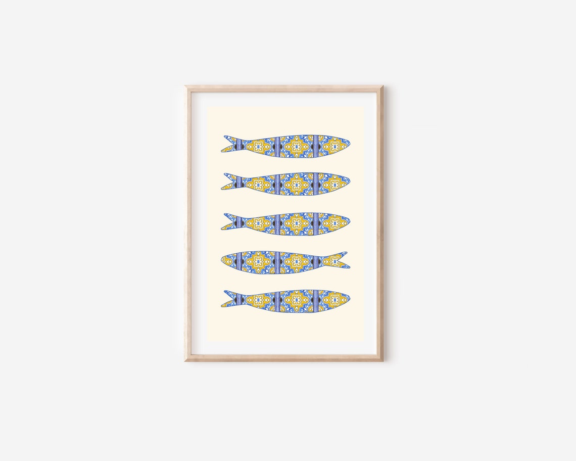 Portuguese Sardine Azulejo Art Print, Boho Mediterranean - Image 4