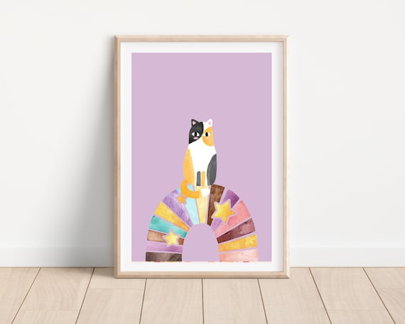 Rainbow Cat Nursery Art Print for Girls Kids Room