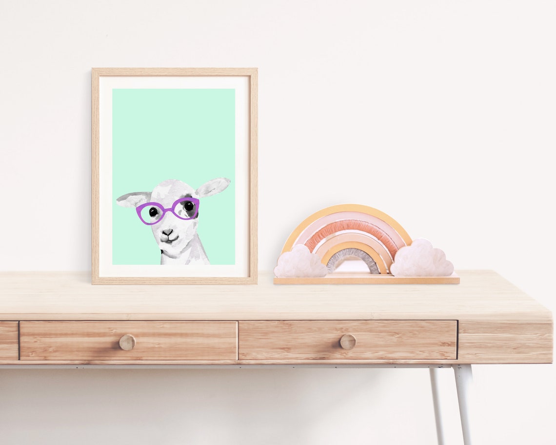 Sheep With Glasses Funny Farm Animal Art Print - Image 2