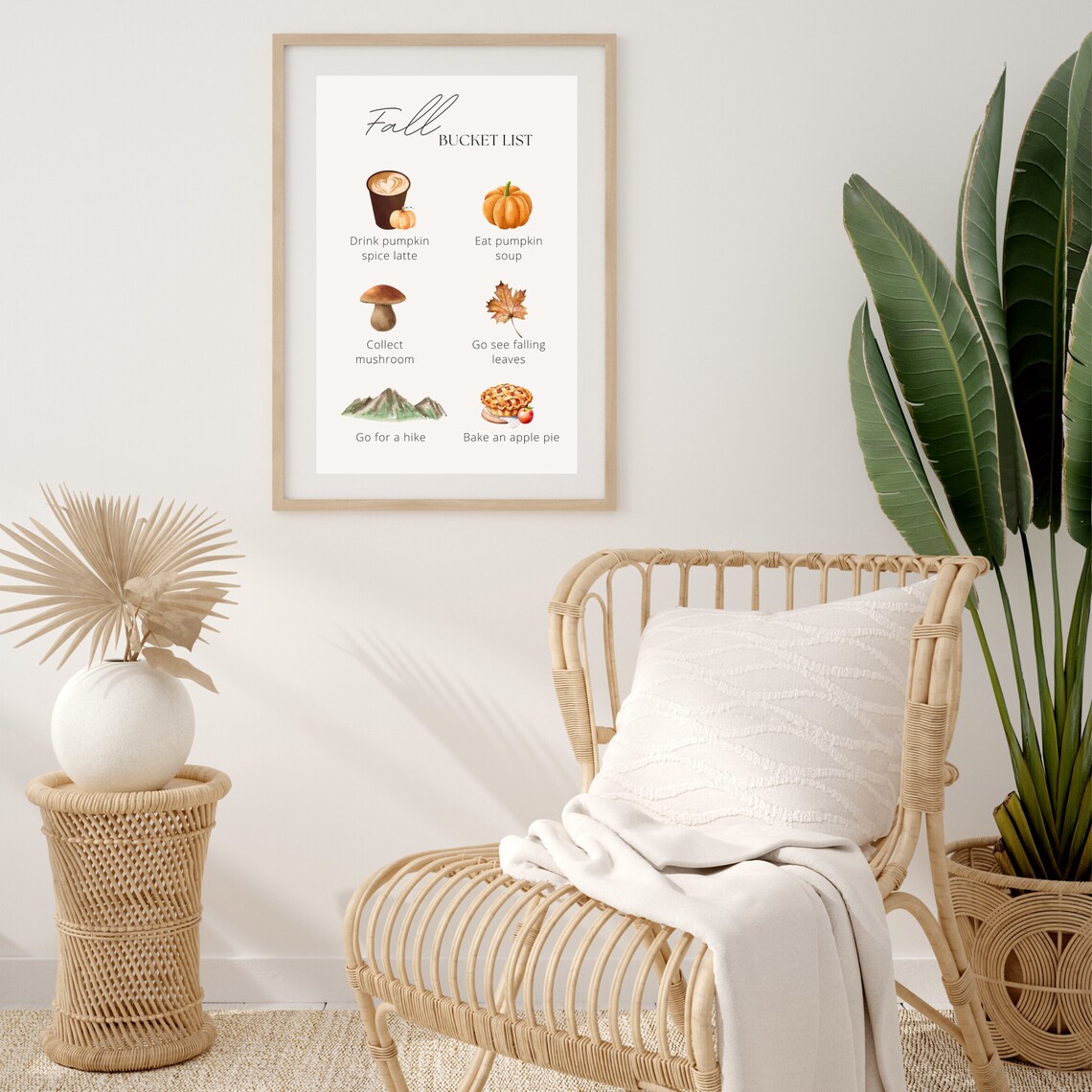Boho Fall Pumpkin Spice Latte and Leaves Art Print - Image 3
