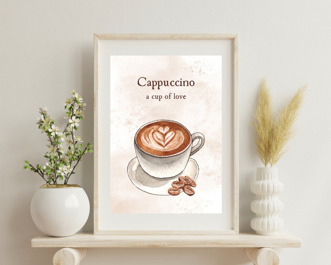 Boho Cappuccino Coffee Cup Art Print, Kitchen Decor - Image 2