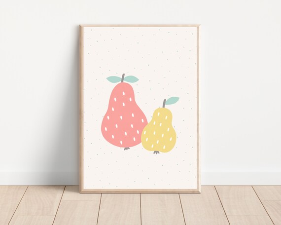 Boho Pear Nursery Art Print, Mid-Century Modern