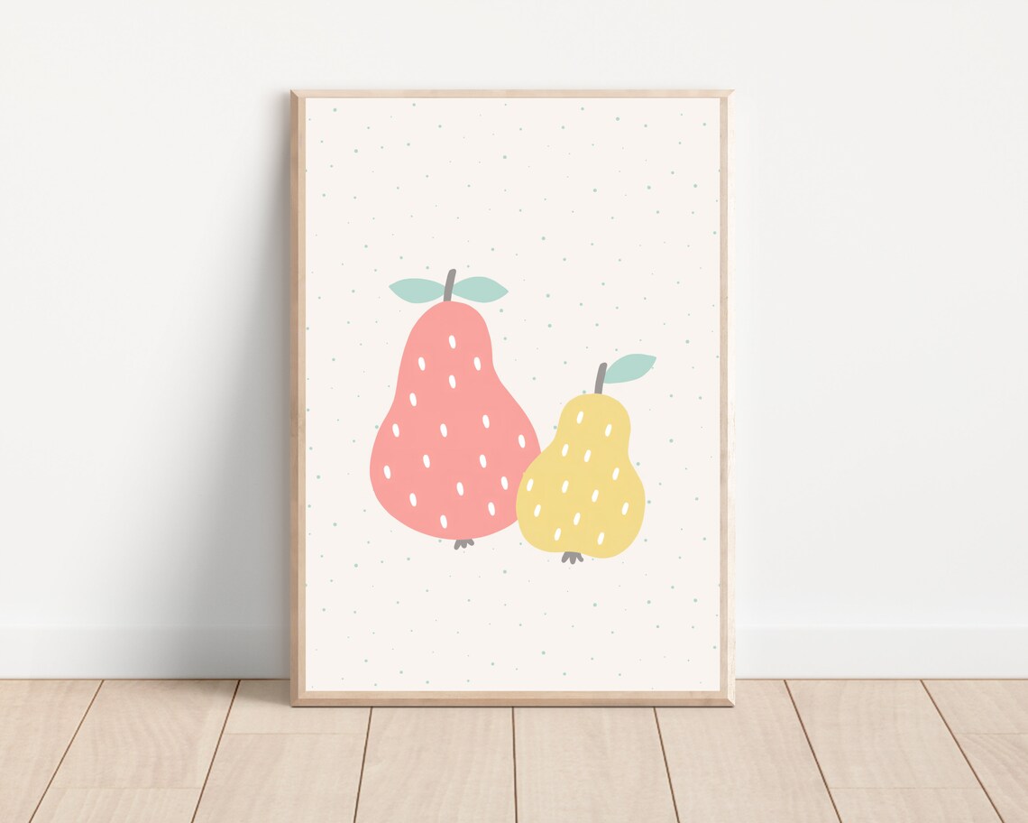 Boho Pear Nursery Art Print, Mid-Century Modern