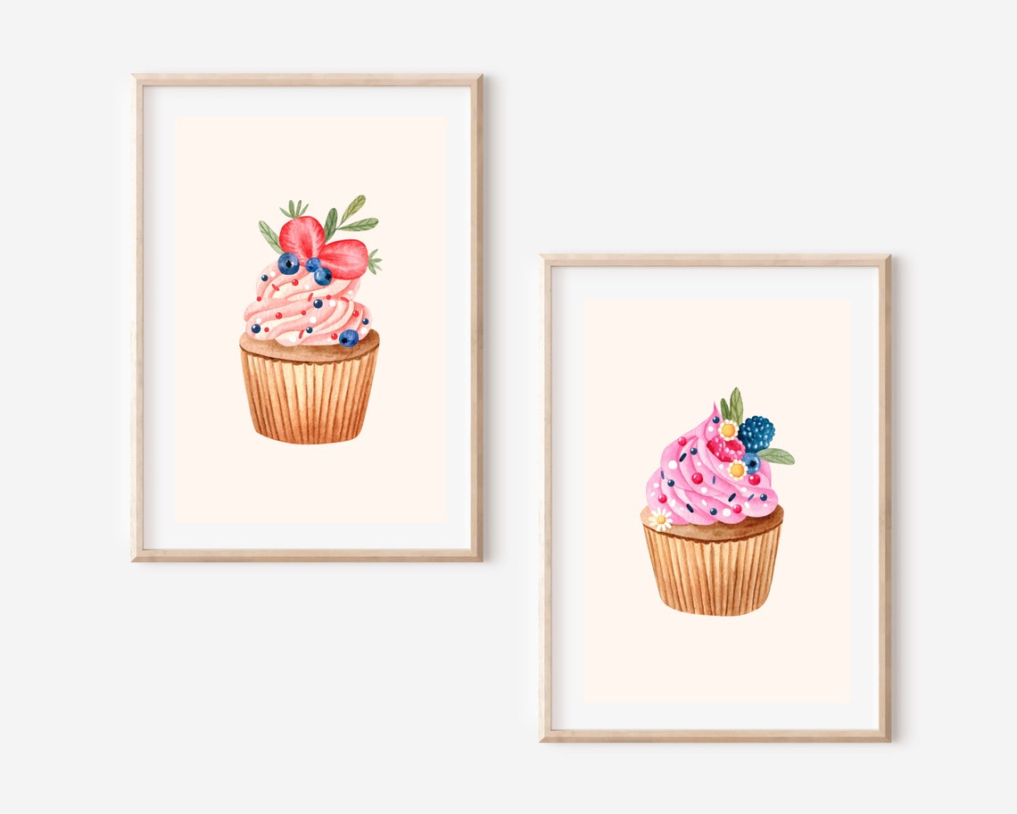Watercolor Cupcake Art Print, Nursery Kitchen Decor - Image 4