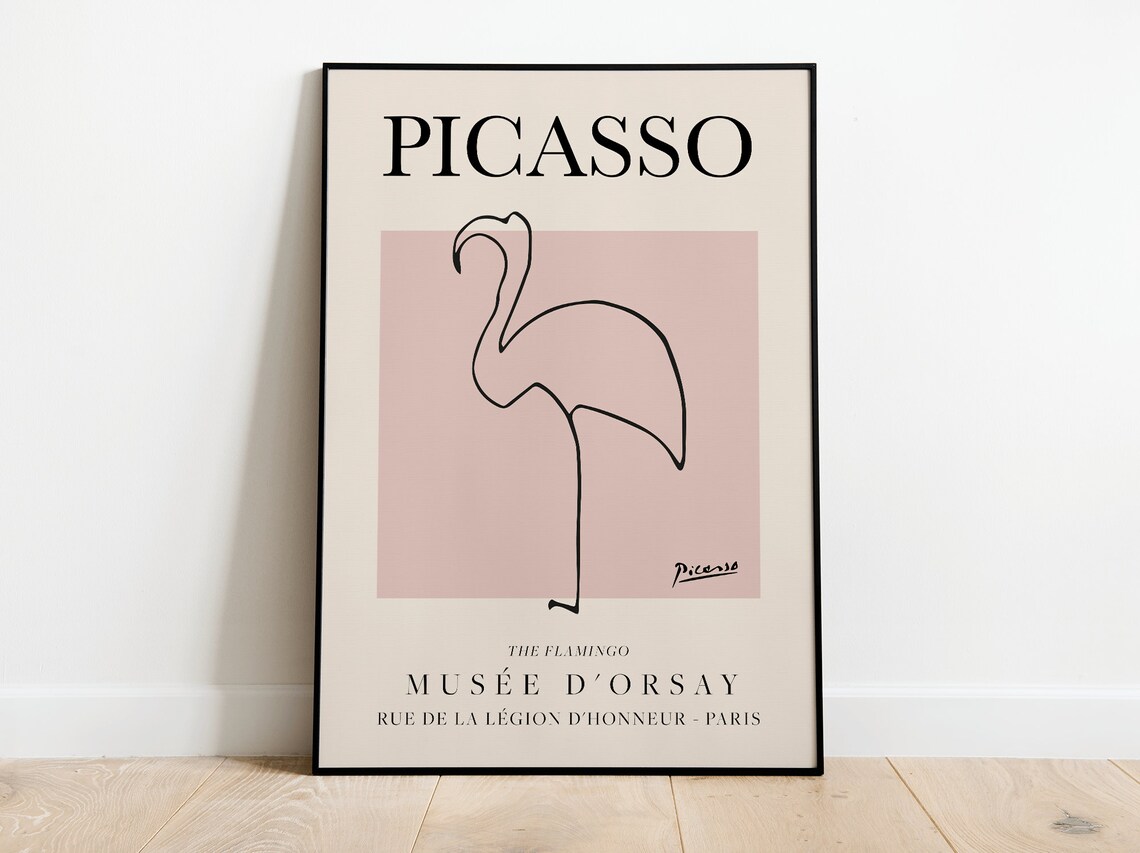 Picasso Flamingo Vintage Line Art Poster