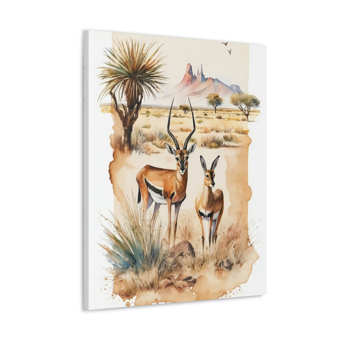 Two Gazelles In African Savannah Watercolor Wildlife Art Poster - Image 2