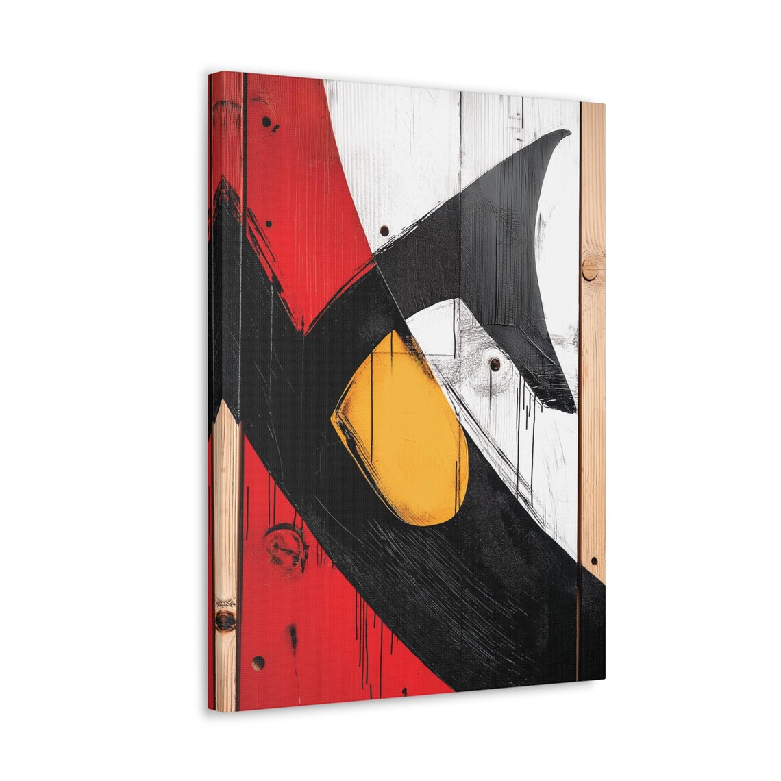 Abstract Red Black White Wood Texture Art Mustard Yellow Shape Poster - Image 2