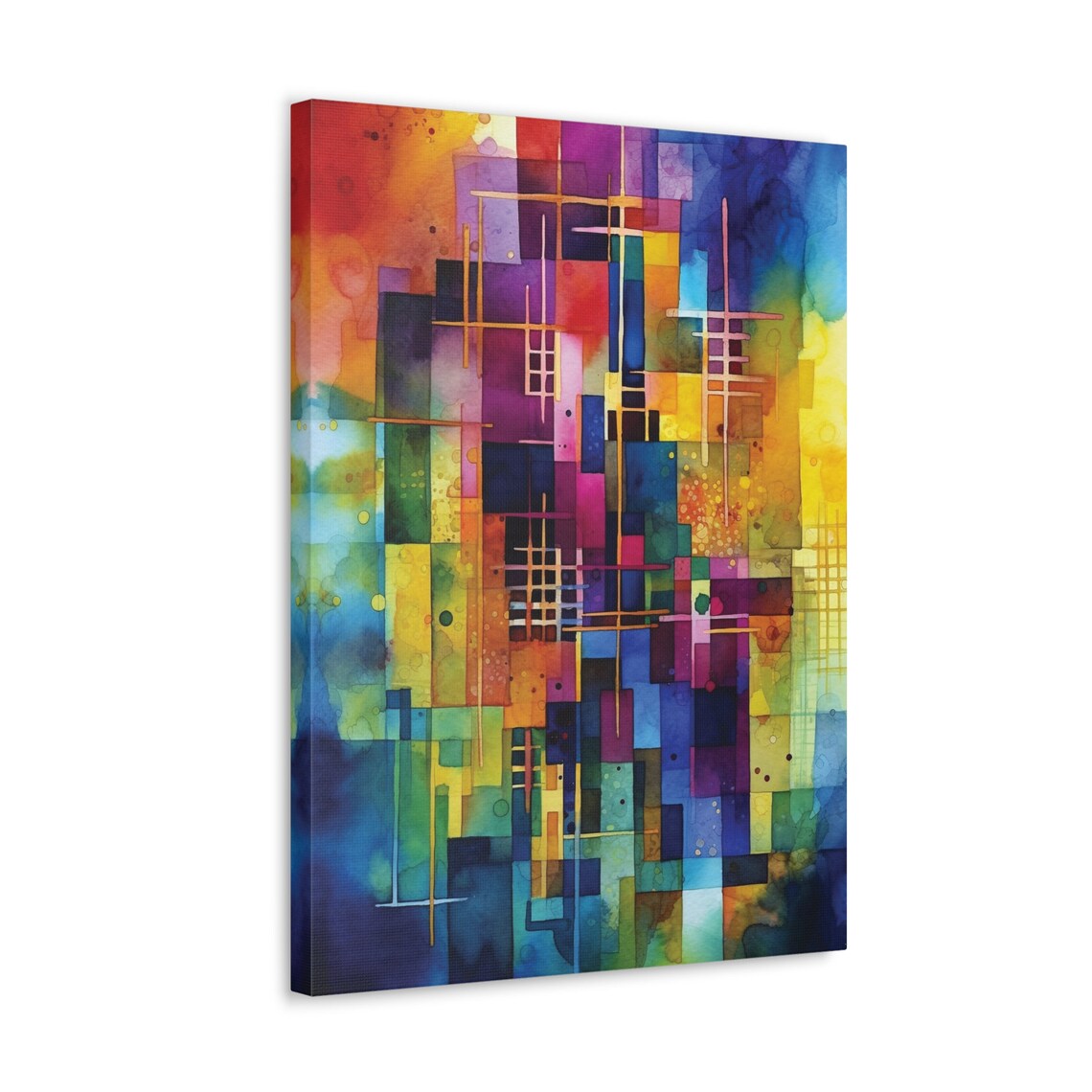 Colorful Geometric Block Abstract Watercolor Modern Art Poster - Image 3