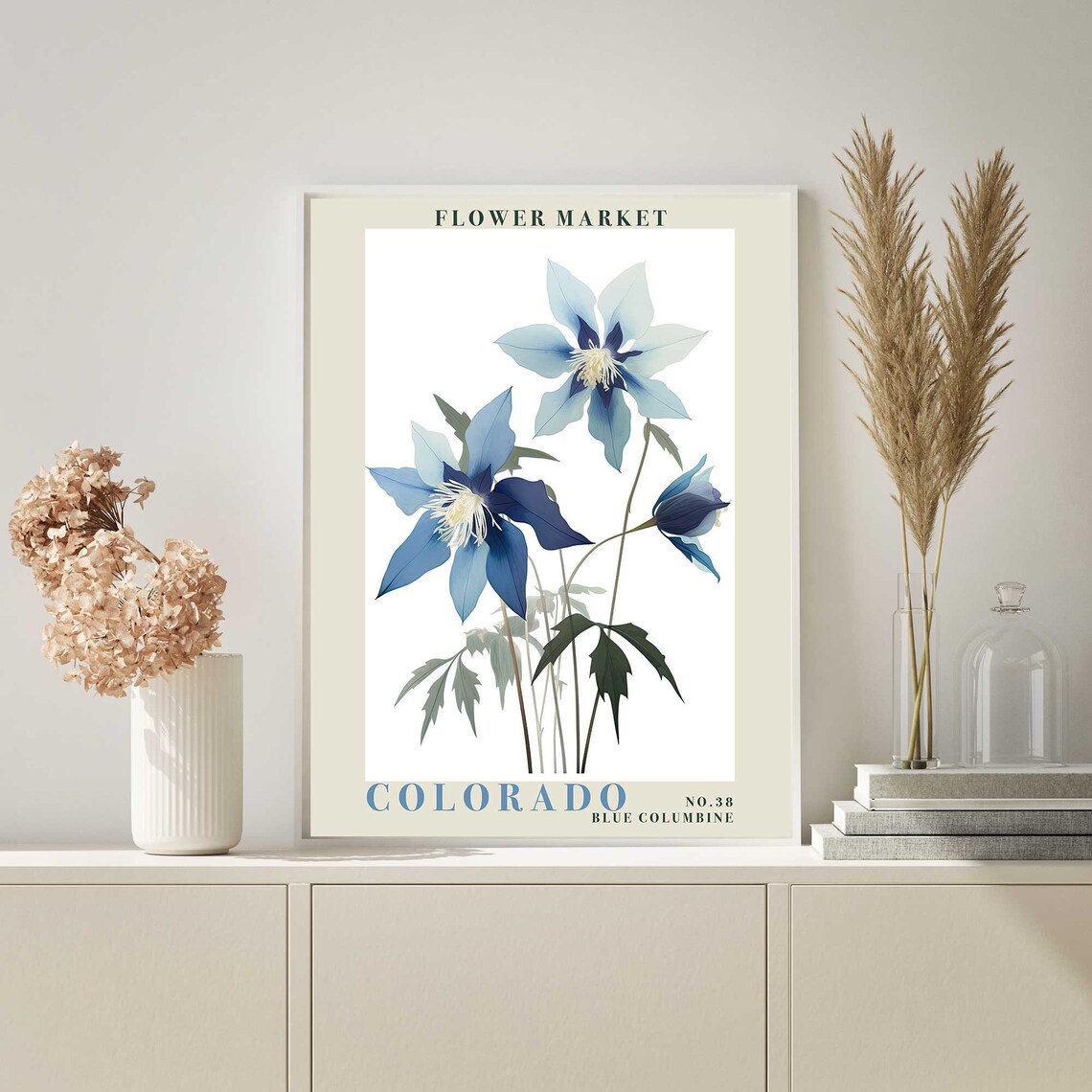 Colorado Blue Columbine Pair Watercolor Botanical Flower Market Poster - Image 4