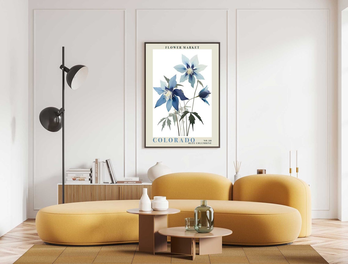 Colorado Blue Columbine Pair Watercolor Botanical Flower Market Poster - Image 5
