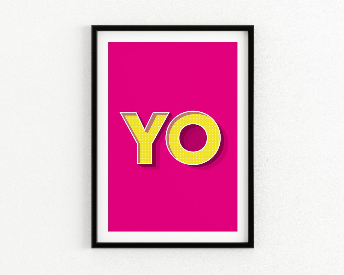 Yo Bold Pop Art Yellow 3D Letters Magenta Background Type Poster