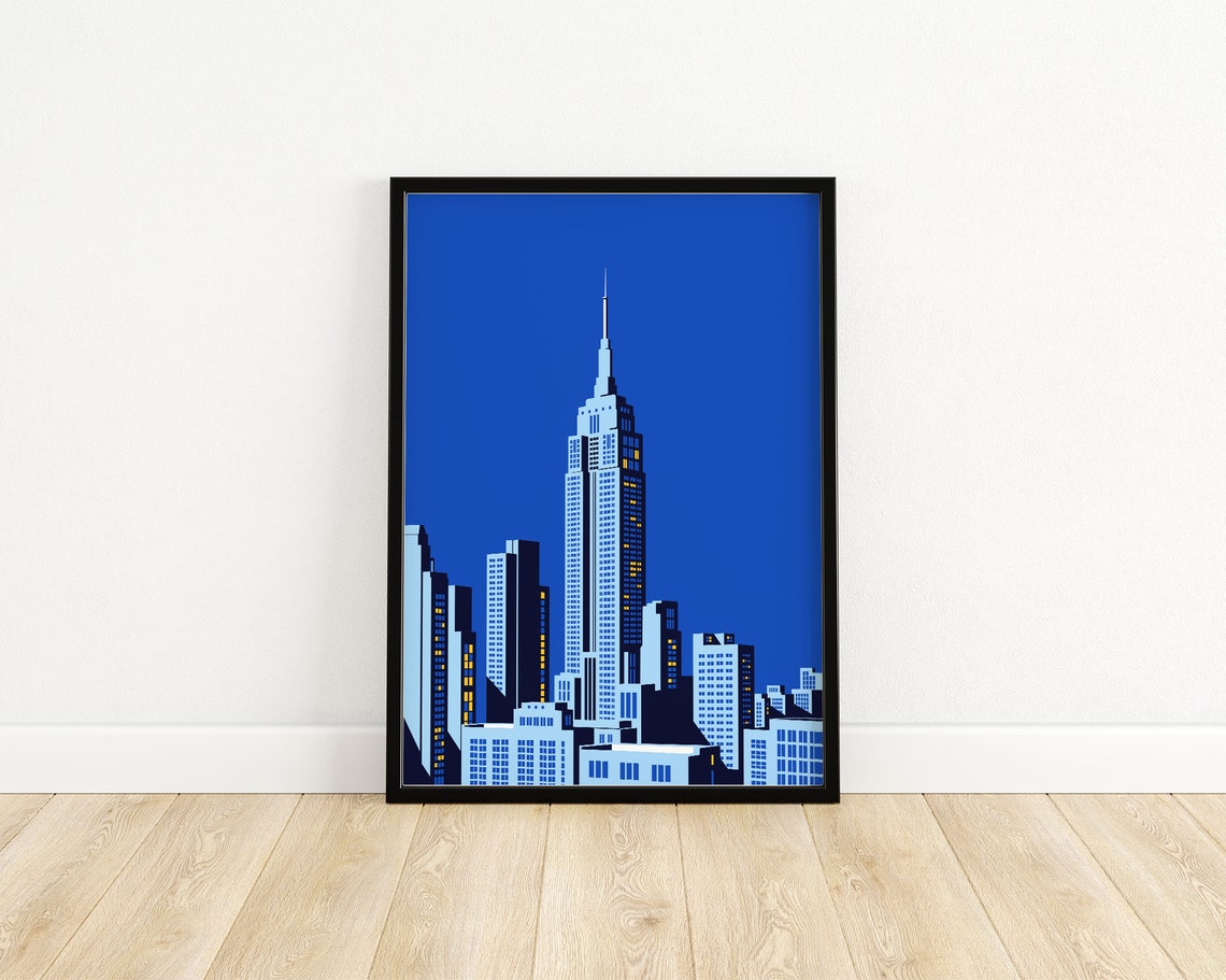 Empire State Building New York Night Skyline Lights Art Poster - Image 3