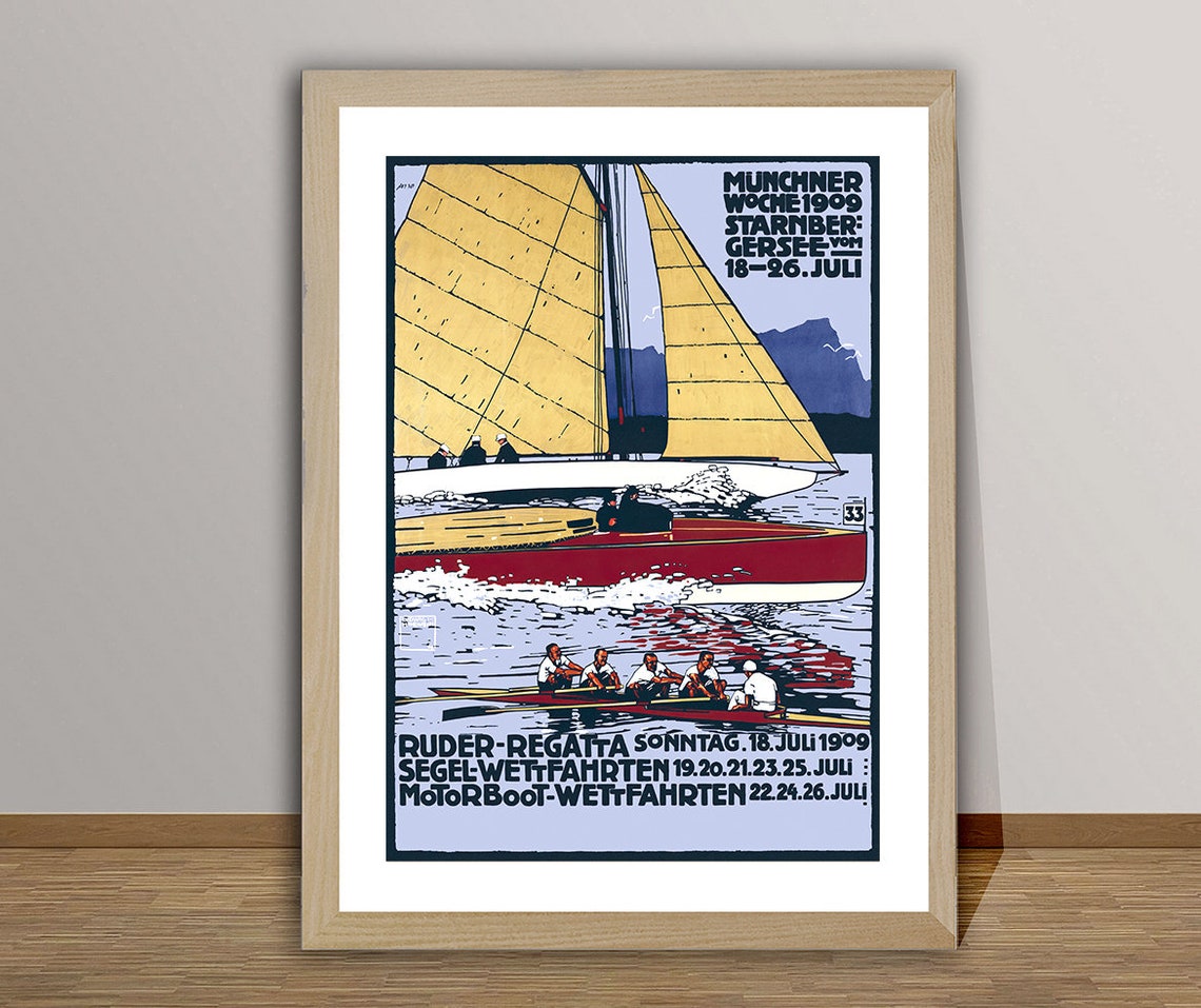 Munchner Woche 1909 Starnbergersee Regatta Vintage Sailing Poster - Image 2