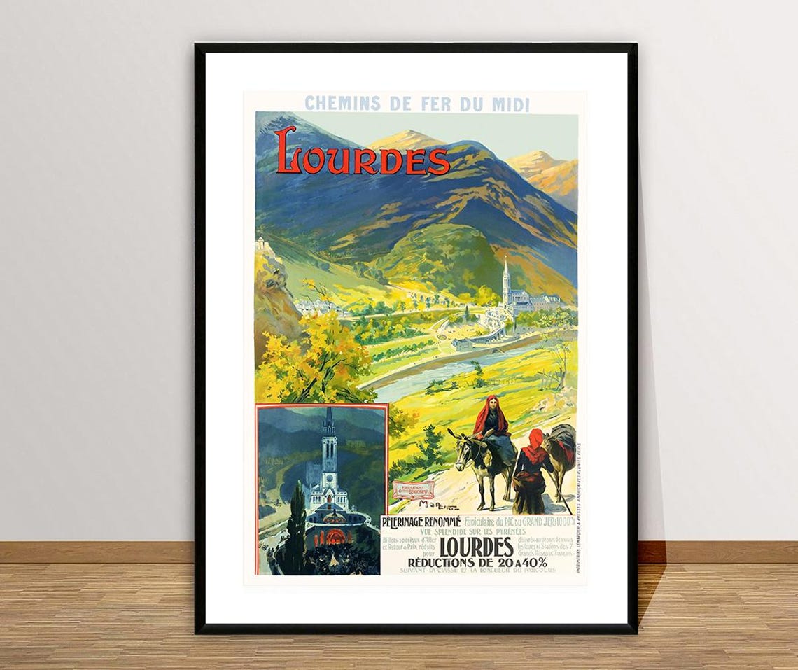 Lourdes Chemins de Fer du Midi Pyrenees Pilgrimage Travel Poster - Image 2