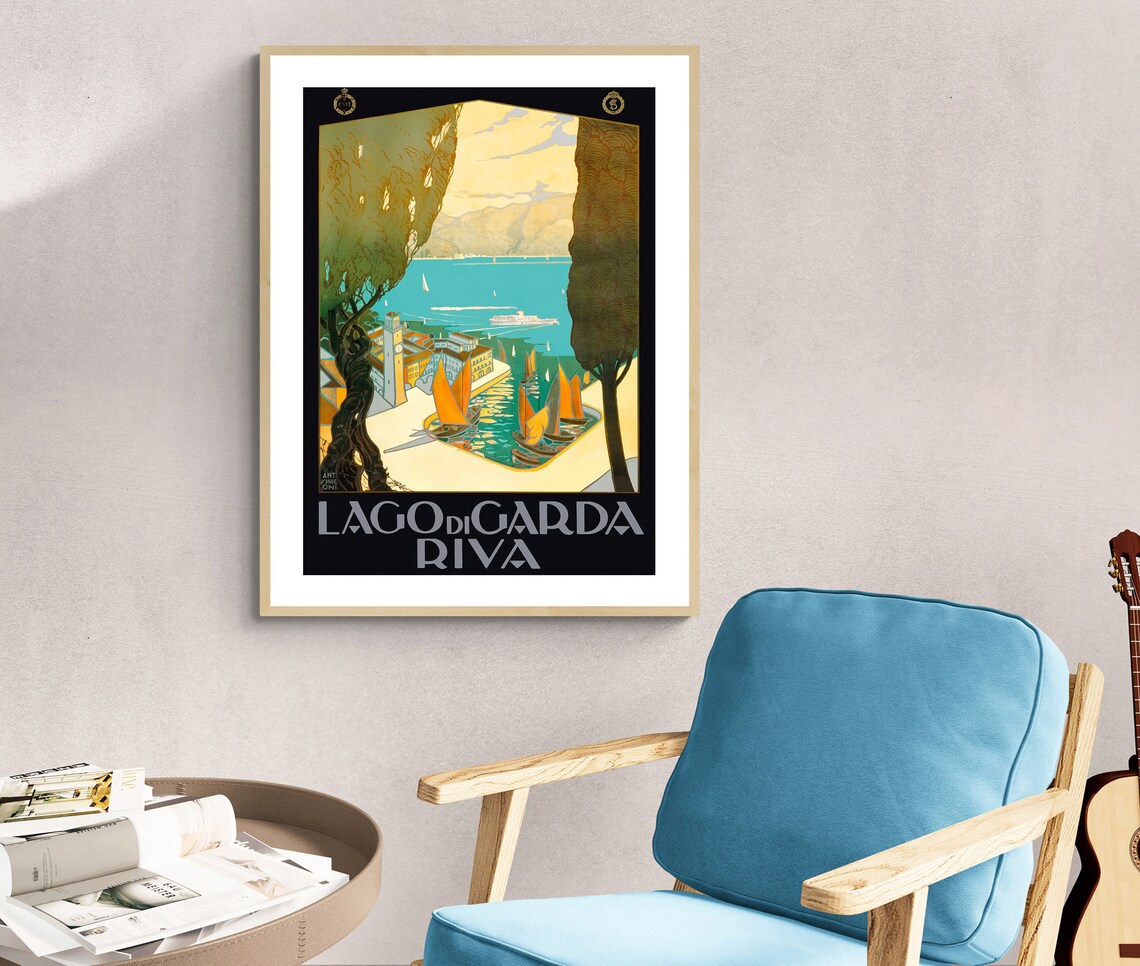 Lago di Garda Riva Italy Sailboats Cypress Lake Travel Poster - Image 2