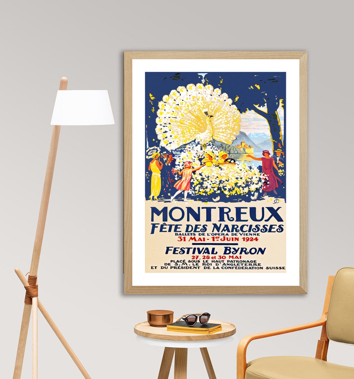 Montreux Fete Des Narcisses 1924 Flower Peacock Parade Poster - Image 2
