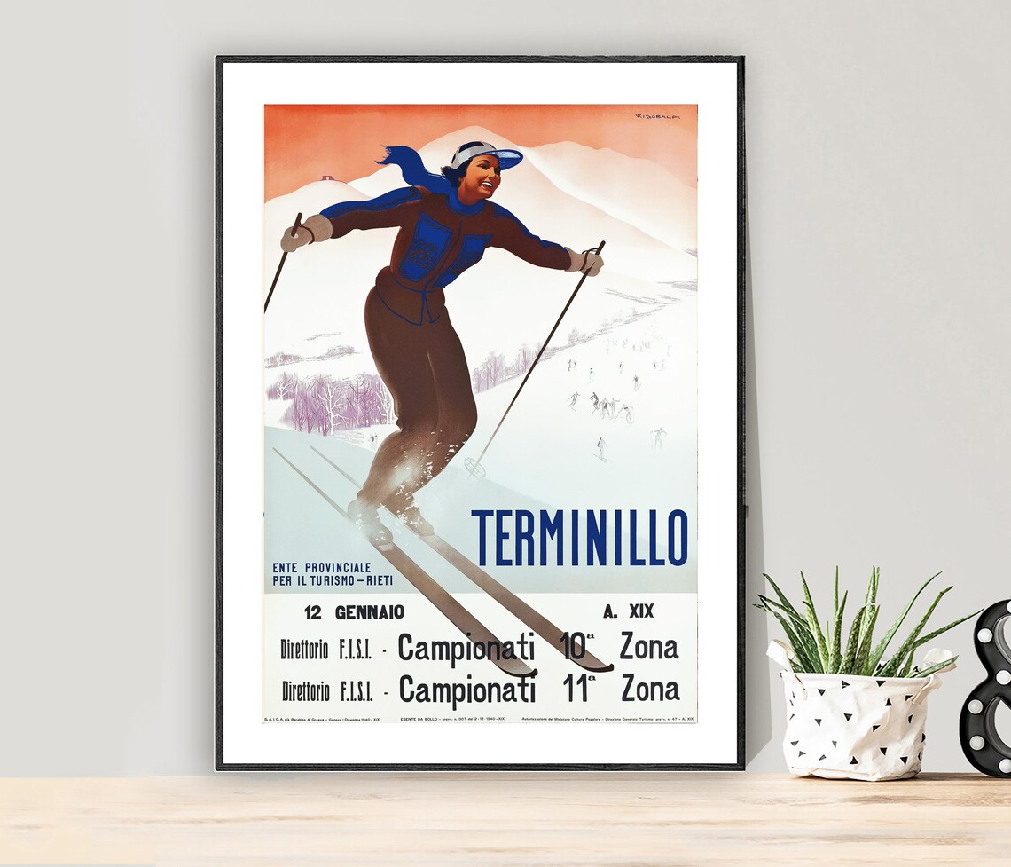 Terminillo Italy Vintage Ski Championship Winter Sports Poster