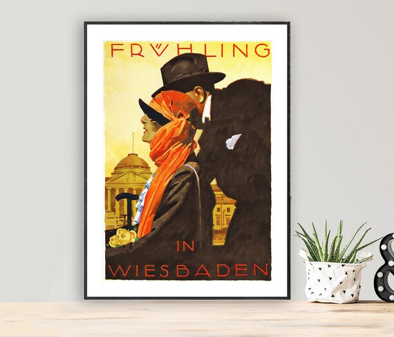 Spring In Wiesbaden Elegant Couple Vintage German Travel Poster