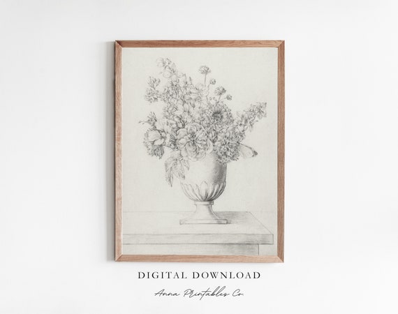 Flowers In An Ornate Vase, Vintage Floral Art Print