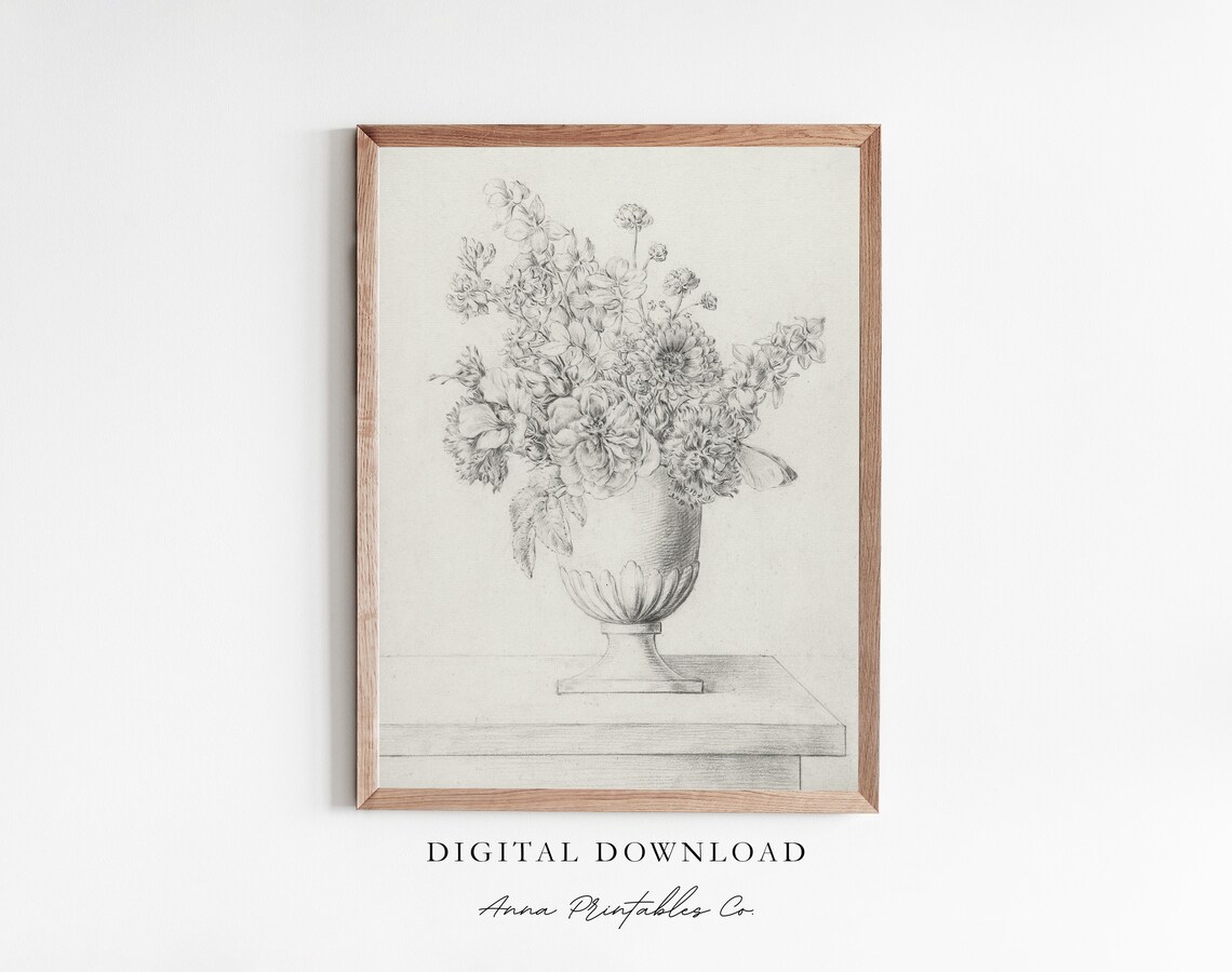 Flowers In An Ornate Vase, Vintage Floral Art Print