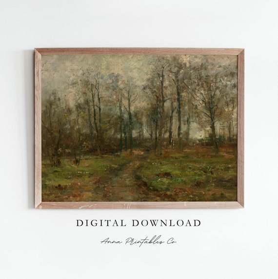 Antique Landscape Forest Wall Art Print Dark Vintage Aesthetic Wall Art Forest Painting