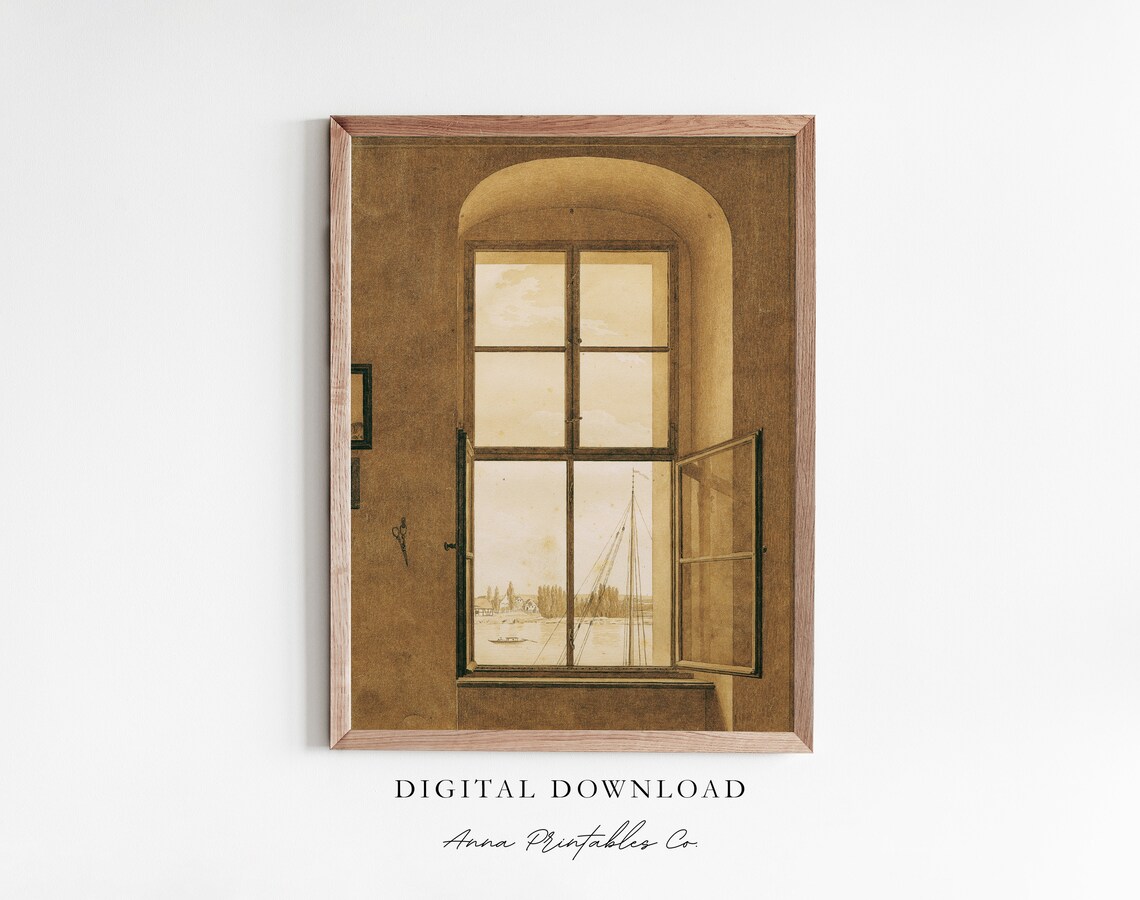 Vintage Window Painting, Light Academia Art Print